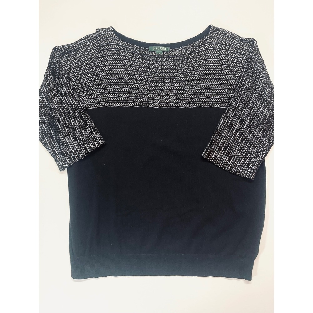 Lauren Ralph Lauren Black Chevron Colorblock Knit Top 1X Professional Classy - Picture 3 of 16